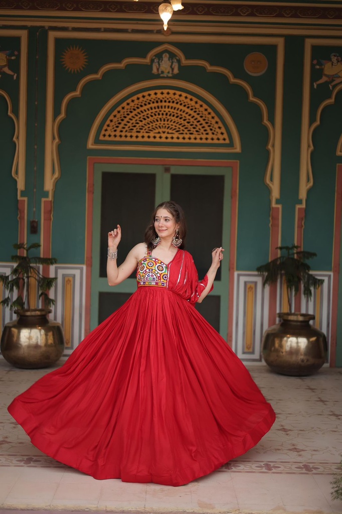 MODERN GALLERY-"Designer Rayon Gown with Lace, Adjustable Size, and Fancy Sleeve Pattern"