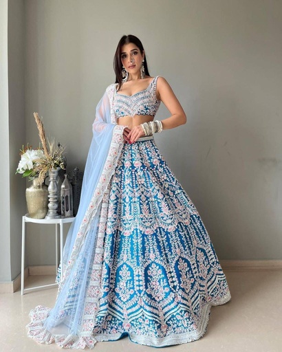 MODERN GALLERY-"Taffeta Silk Lehenga with Heavy Cording Work, Semi-Stitched Choli, and Embellished Net Dupatta"