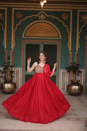 MODERN GALLERY-"Designer Rayon Gown with Lace, Adjustable Size, and Fancy Sleeve Pattern"