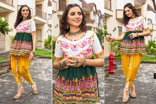 MODERN GALLERY-"Traditional Gujarati Kediya and Tulip Pant Set in Pure Khadi Cotton with Embroidery and Colorful Lace"